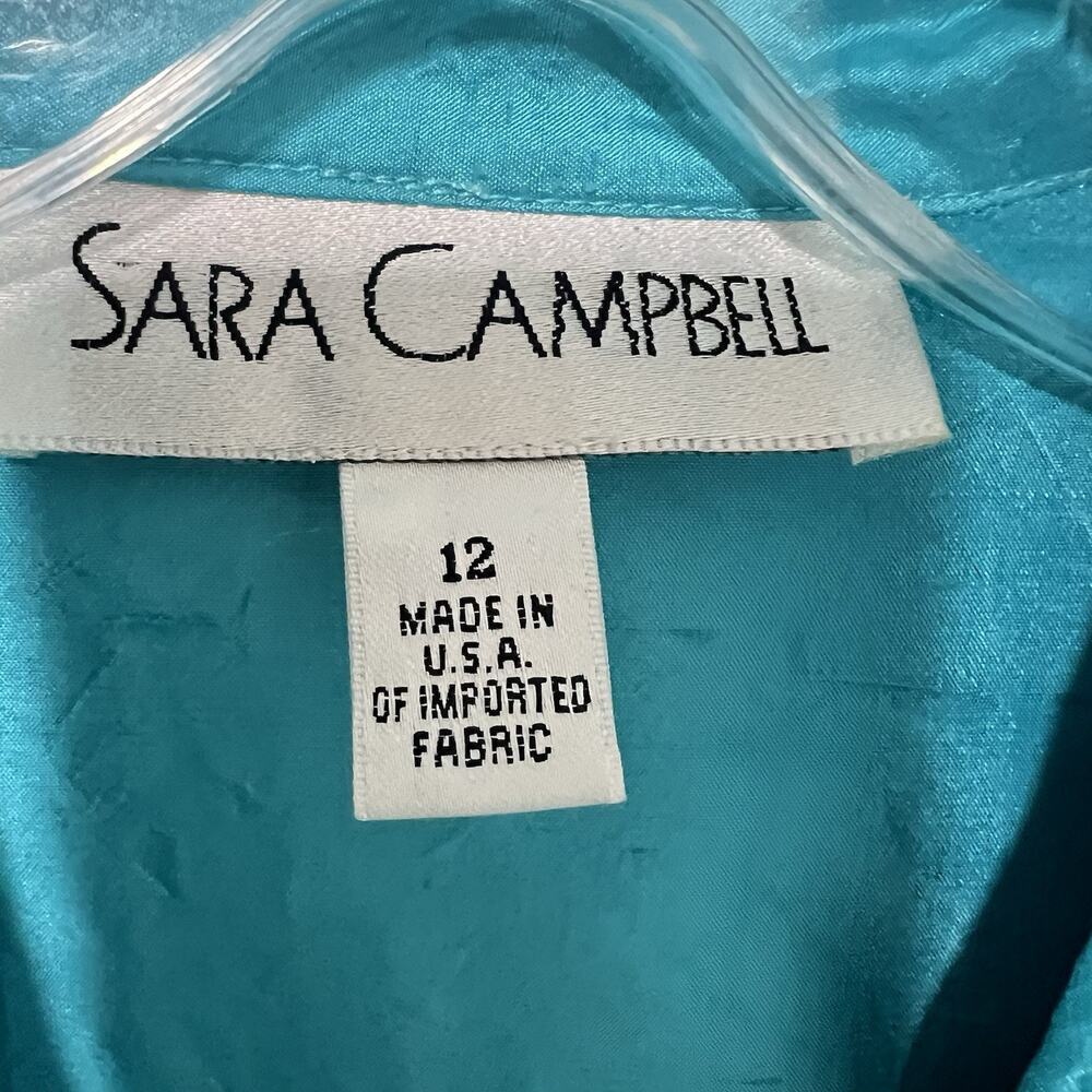 Sara Campbell 100% Silk Blazer Jacket Womens 12 Turquoise Blue Elegant Old Money - Picture 6 of 12